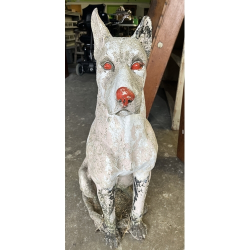 261 - Reconstituted stone seated hound garden ornament, Height 82cm