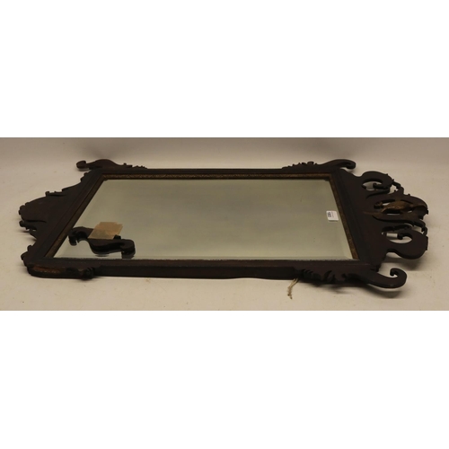 1003 - 20th Century mahogany Chippendale style mirror, carved pediment, H86cm