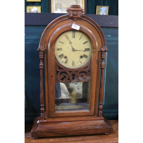 742 - 19th Century American 8 day walnut shelf clock, carved case decorated turned carved pilasters, arche... 