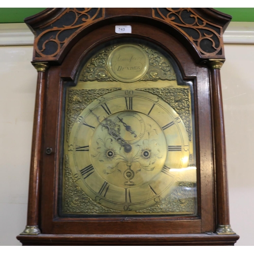 743 - James Ivory, Dundee, 18th Century oak 8 day longcase clock, swan neck pediment with applied moulding... 