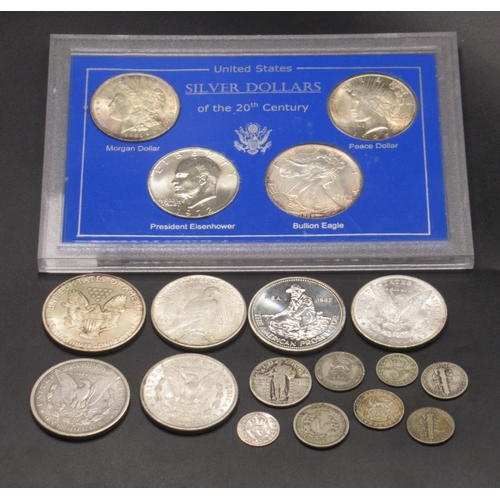 38 - Collection of assorted British and USA silver content coins to inc. 1881 New Orleans Mint Morgan Dol... 