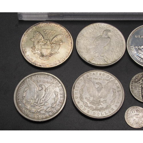 38 - Collection of assorted British and USA silver content coins to inc. 1881 New Orleans Mint Morgan Dol... 