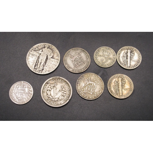 38 - Collection of assorted British and USA silver content coins to inc. 1881 New Orleans Mint Morgan Dol... 