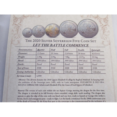 92 - The London Mint Office - The 2020 Silver Sovereign Five Coin Set 'Let Battle Commence' all coins enc... 