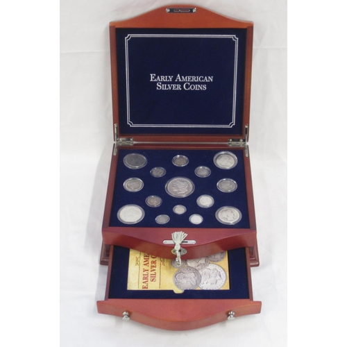 93 - PCS collectors cabinet Early American Silver Coins, 15 coins in all, all encapsulated with Booklet, ... 