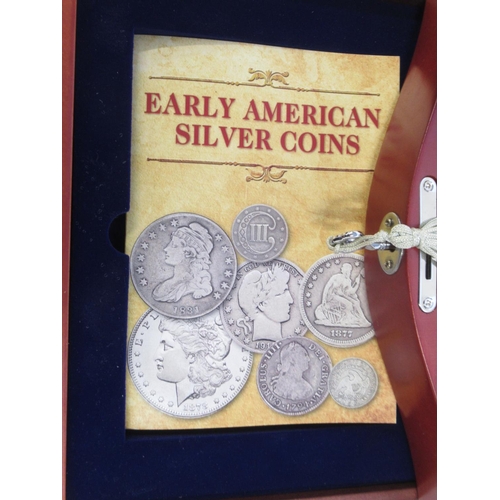 93 - PCS collectors cabinet Early American Silver Coins, 15 coins in all, all encapsulated with Booklet, ... 