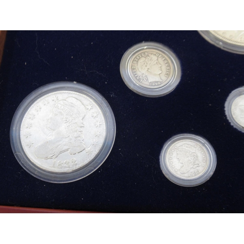 93 - PCS collectors cabinet Early American Silver Coins, 15 coins in all, all encapsulated with Booklet, ... 