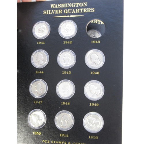 95 - PCS Stamps & Coins - A Century of U.S. Silver Quarters incomplete in original folder w/slip-case, mi... 