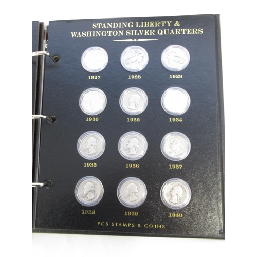 95 - PCS Stamps & Coins - A Century of U.S. Silver Quarters incomplete in original folder w/slip-case, mi... 