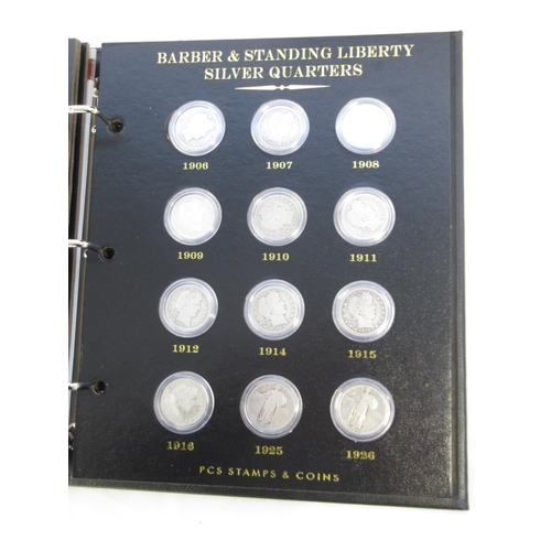 95 - PCS Stamps & Coins - A Century of U.S. Silver Quarters incomplete in original folder w/slip-case, mi... 