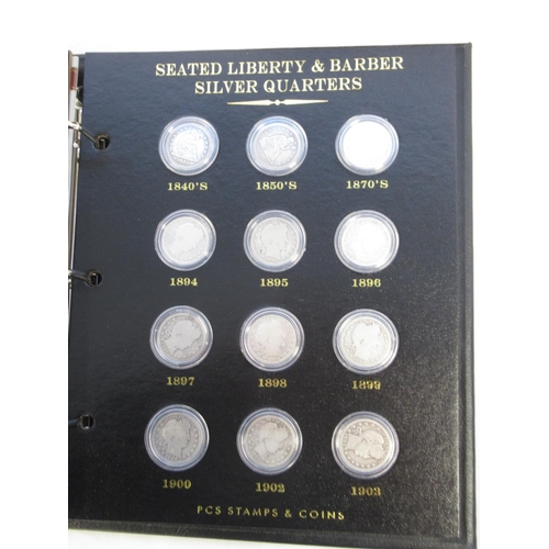 95 - PCS Stamps & Coins - A Century of U.S. Silver Quarters incomplete in original folder w/slip-case, mi... 