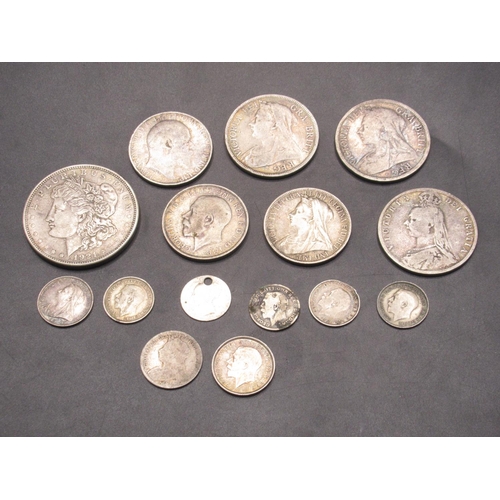 43 - Collection of Pre-1920 GB silver content coins to inc. a 1921 Morgan Dollar (gross 3.6ozt)