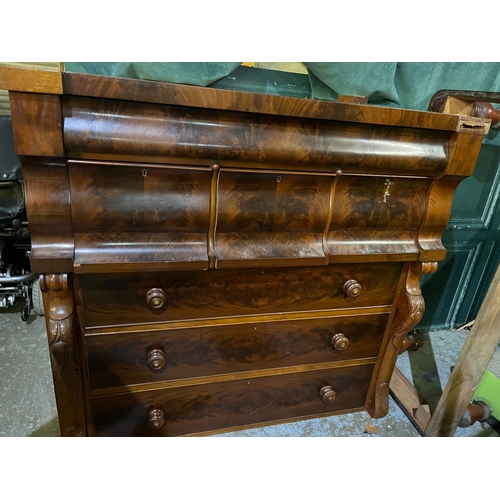 756 - Victorian mahogany Scotch type chest with three short and three long drawers, on turned feet, W123cm... 