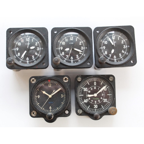 1373 - Three 8 day cockpit clocks (made in Britain) Full number dial  with second hand and numbers. In plas... 