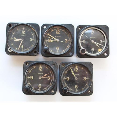 1375 - Five 8 day cockpit clocks. In Bakelite cases. One in working order. Used in various aircraft during ... 