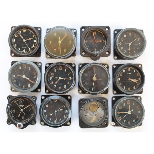 1377 - Collection of 12 cockpit clocks by various companies. Used in different aircraft during WWII. For sp... 