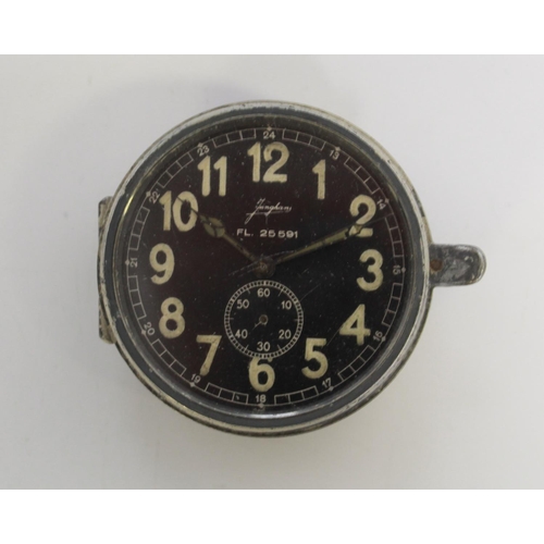 1378 - Junghans FL 25591 Eigentum Der Luftwaffe 8 day bulkhead clock. C1939. Number 870. Black dial with lu... 