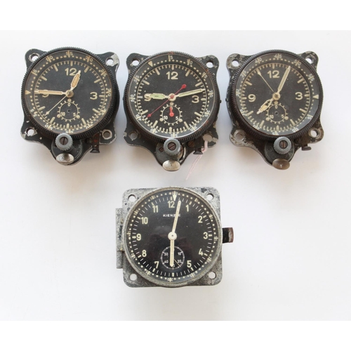 1382 - Three Luftwaffe cockpit clocks. Luminous dials and numbers with subsidiary second hand dial.(hand mi... 