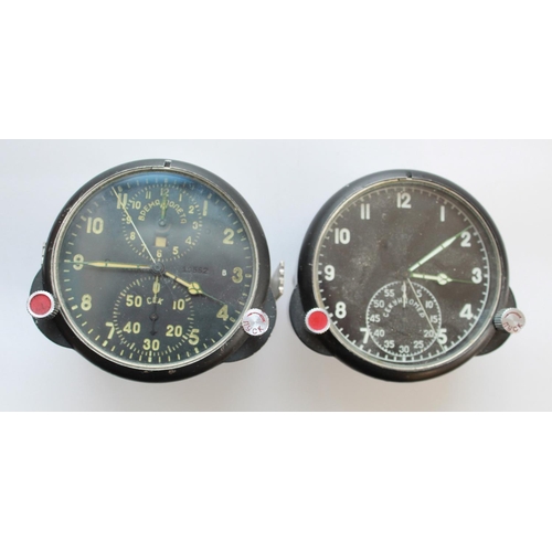 1384 - Two Soviet Airforce cockpit clocks. Luminous numbers and hands. Serial numbers 10562 and 48789