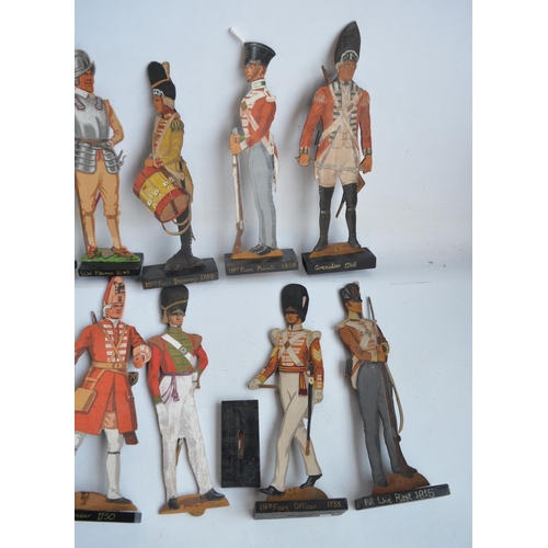 73 - Collection of hobbyist made hand painted wooden cut out mostly soldier figures plus a clear acrylic ... 