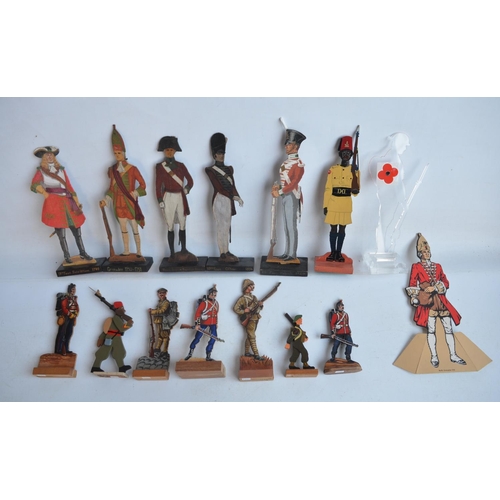 73 - Collection of hobbyist made hand painted wooden cut out mostly soldier figures plus a clear acrylic ... 