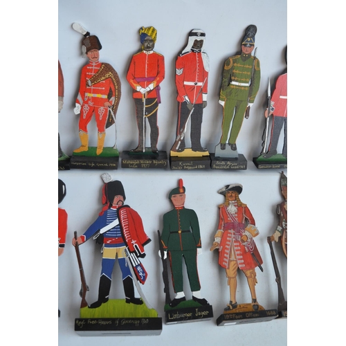 73 - Collection of hobbyist made hand painted wooden cut out mostly soldier figures plus a clear acrylic ... 