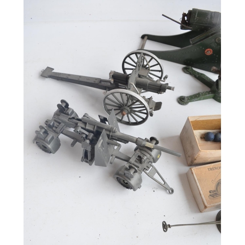 81 - Collection of mostly vintage metal gun and searchlight models to include W. Britain's 155mm gun, Ast... 