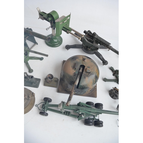 81 - Collection of mostly vintage metal gun and searchlight models to include W. Britain's 155mm gun, Ast... 