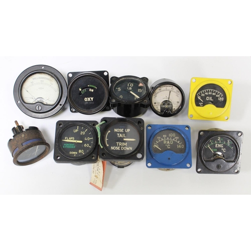 1388 - Collection of dials from various aircraft and eras. Oil pressure, engine temperature, Flaps up and d... 