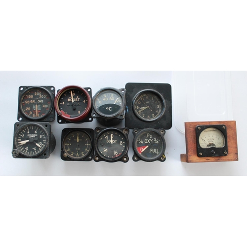 1389 - Collection of cockpit dials from various aircraft and eras. Oxygen level dial, Elgin Elapsed Time cl... 