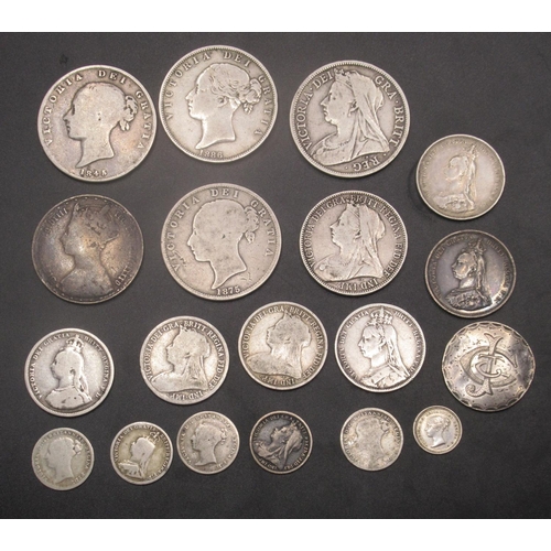 37A - Collection of Queen Victoria silver content coins incl. shillings, half-crowns, 3d and a 1845 Three-... 