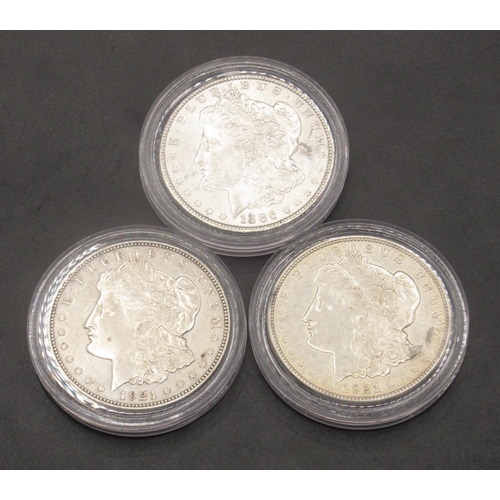 93C - USA Morgan Dollars - 1921 Denver Mint, 1921 San Francisco Mint and a 1886 (3)