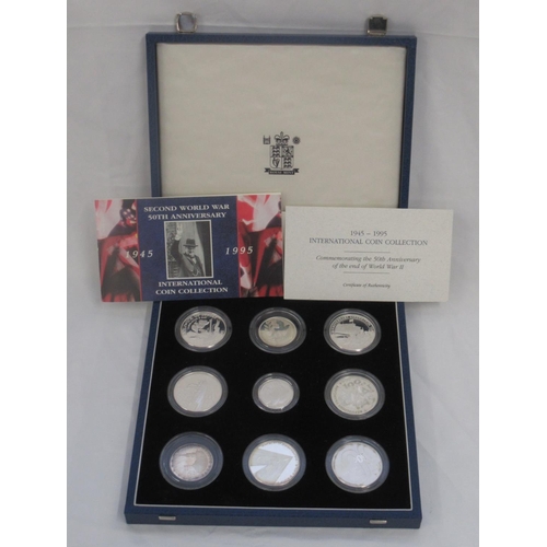 100A - Royal Mint - 1945-1995 International Coin Collection comprising 9 silver proof coins, in original ca... 