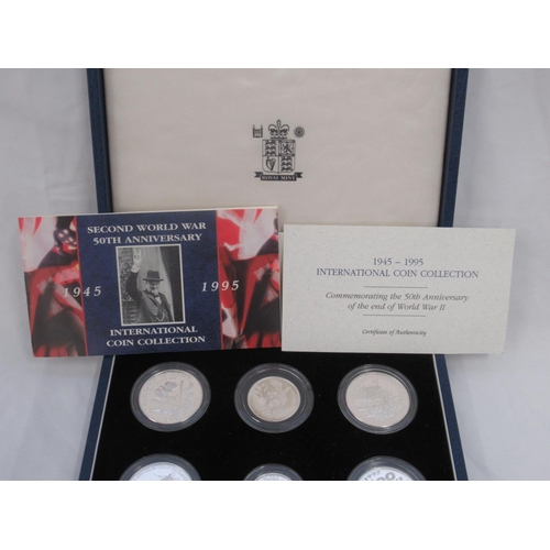 100A - Royal Mint - 1945-1995 International Coin Collection comprising 9 silver proof coins, in original ca... 