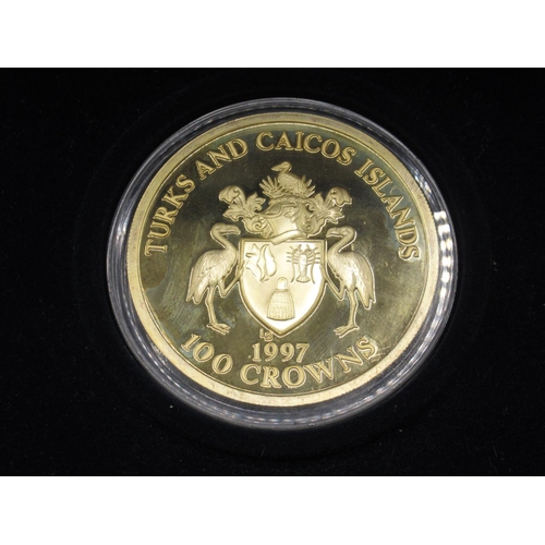 103A - Westminster Mint - The Golden Wedding 5oz Silver Proof Coin Clad in 24 Carat Gold, Turks and Caicos ... 