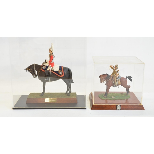 100 - Two well painted cast metal mounted soldier models in clear acrylic display cases to include a 17th ... 