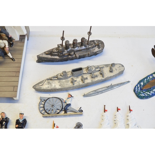 103 - Collection of naval themed models to include vintage Chad Valley aircraft carrier, W. Britain's Nels... 