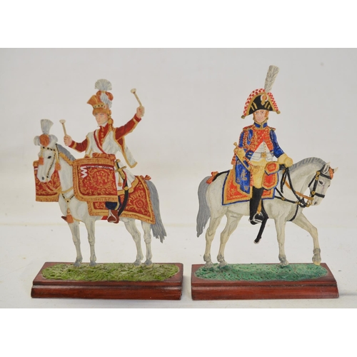 105 - Collection of metal flats and pressed tin figures to include 100mm mounted kettle drummer and trumpe... 