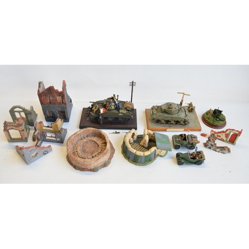 112 - Collection of World War II themed vehicles, armour and diorama accessories to include W. Britain's 4... 