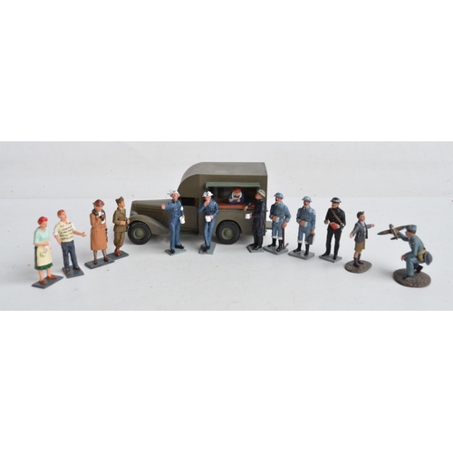 93 - Naafi van with server and 12 other metal figures to include W. Britain's and Rank And File, figure h... 