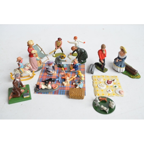 94 - Charming collection of painted metal civilian and military figures at leisure to include Imperial ki... 