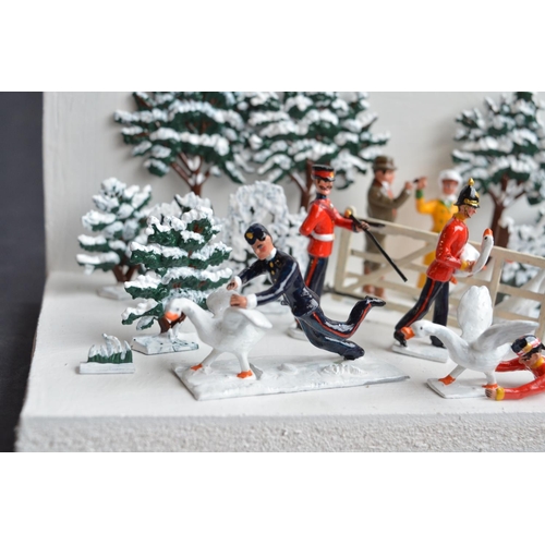 97 - Two charming winter themed dioramas, all figures from Replica to include soldiers having a snowball ... 