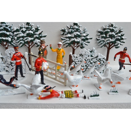 97 - Two charming winter themed dioramas, all figures from Replica to include soldiers having a snowball ... 