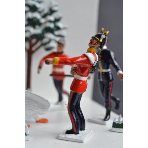 97 - Two charming winter themed dioramas, all figures from Replica to include soldiers having a snowball ... 