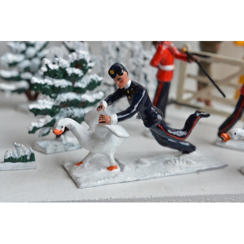 97 - Two charming winter themed dioramas, all figures from Replica to include soldiers having a snowball ... 