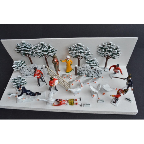 97 - Two charming winter themed dioramas, all figures from Replica to include soldiers having a snowball ... 