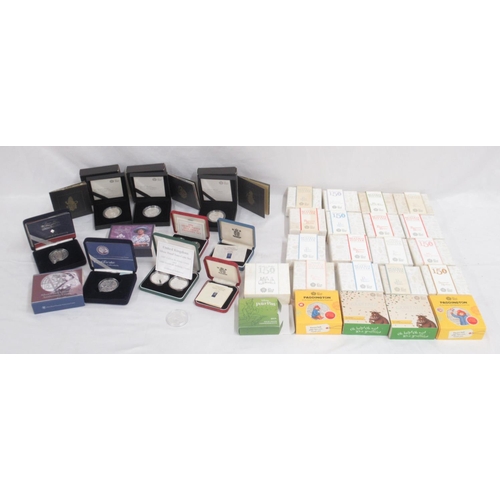 264 - Collection of silver proof coins to inc. 21 Royal Mint Silver Proof 50ps from Beatrix Potter, Paddin... 