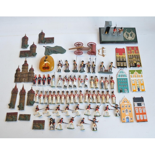 122 - Mixed collection of home painted metal soldiers (standing figure height approx 6cm) and accessories,... 