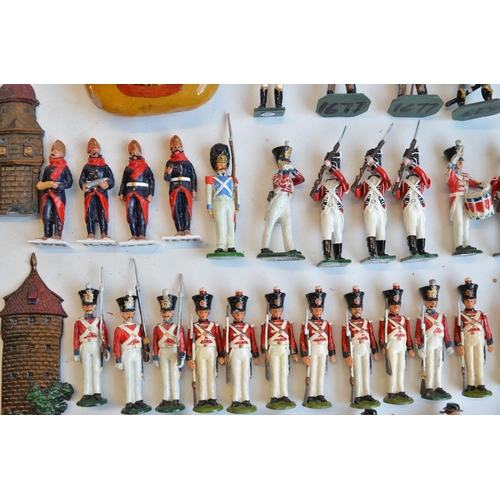 122 - Mixed collection of home painted metal soldiers (standing figure height approx 6cm) and accessories,... 