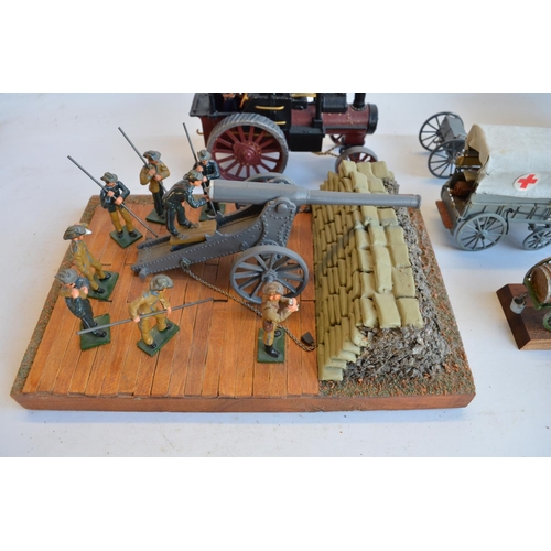 123 - Collection of competently home painted metal figures and diorama accessories and dioramas to include... 